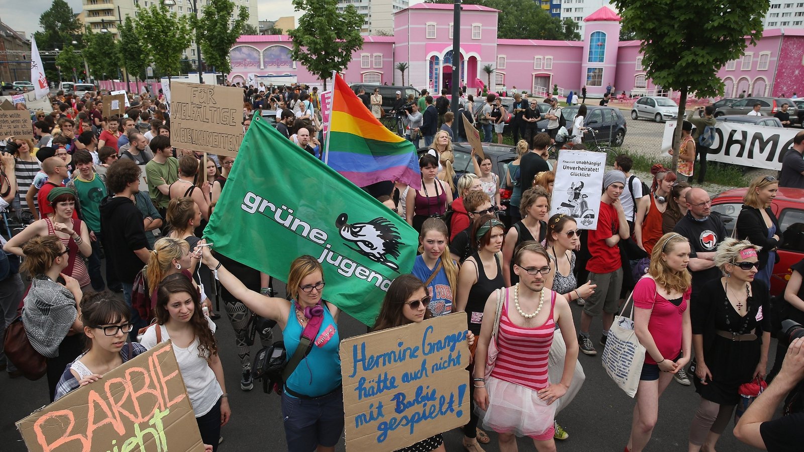 Protests in Berlin over Barbie Dreamhouse event