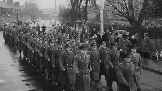 Troops parading to military church at Arbour Hill, 1963