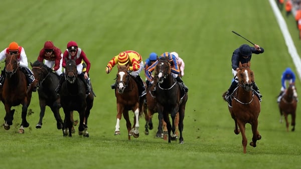 2013 Epsom Derby winner Ruler Of The World (second right). Favourite Dawn Approach (right) trails home