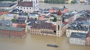 A general view of the flooded historic city centre in Passau, Germany