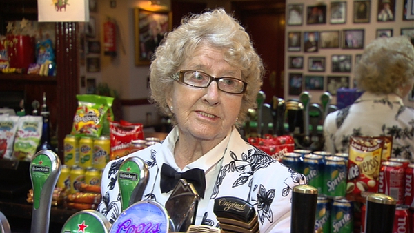 Maureen Grant, aged 88, behind the bar in the Olympia in 2013