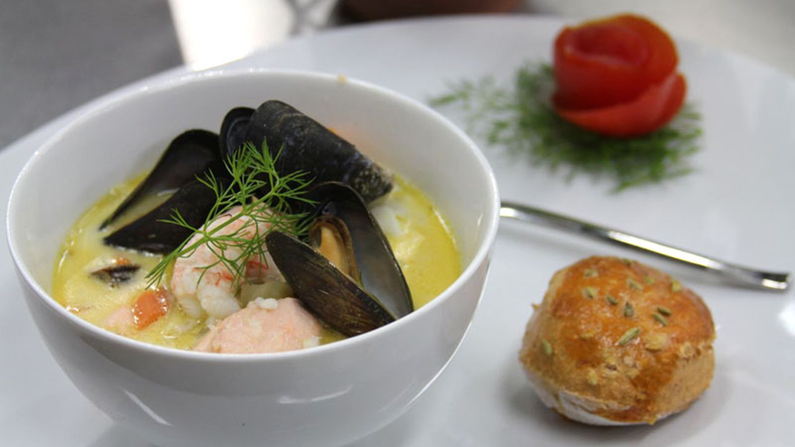 Seafood Chowder with Tomato and Fennel scones