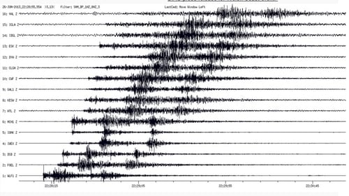 This image shows seismic traces of the main event and its first aftershock 30 seconds later (Credit: INSN)
