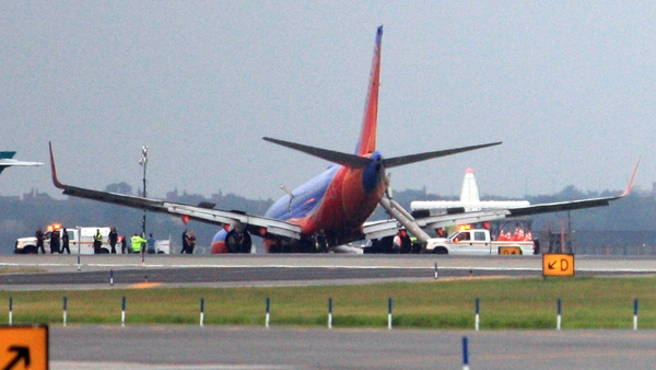 The Southwest Airlines plane on the runway at LaGuardia Airport, New York