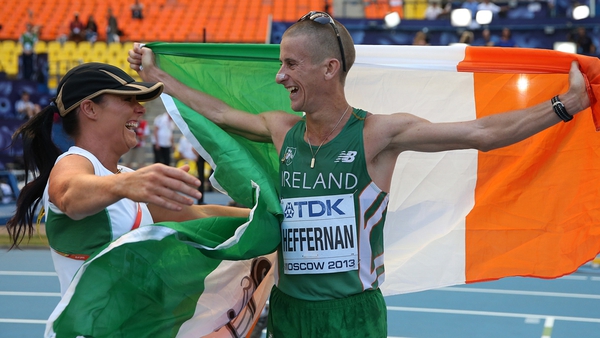 Rob Heffernan celebrates with his wife Marian after claiming gold