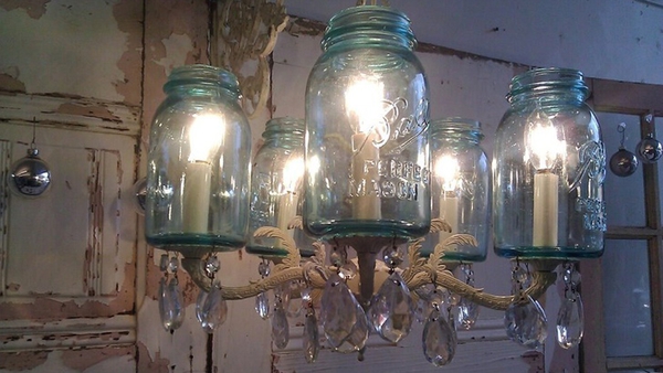 Repurposed mason jar chandelier