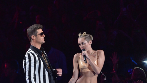 Miley Cyrus with Robin Thicke at the 2013 VMAs