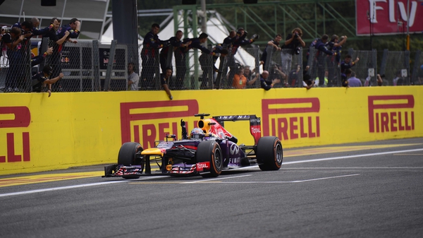 Sebastian Vettel celebrates winning at the Autodromo Nazionale circuit in Monza