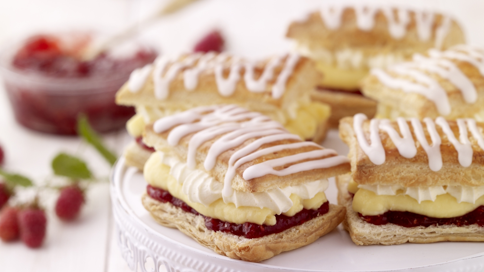 Raspberry and custard cream slices