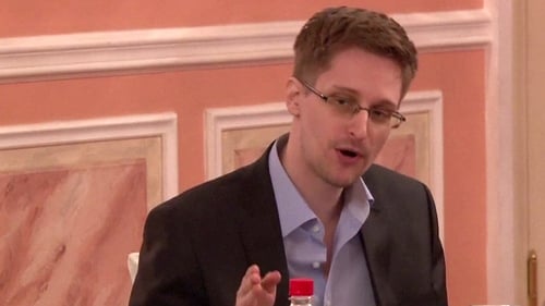 Edward Snowden pictured at a dinner in Russia earlier this month at an undisclosed location