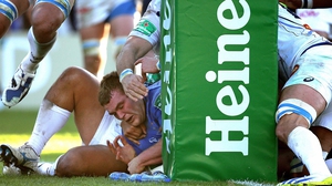 Leinster's Jack McGrath squeezes through to score the decisive try against Castres