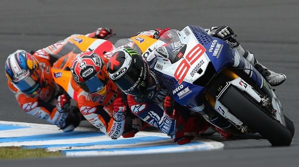 Jorge Lorenzo leads leads Marc Marquez and Dani Pedrosa in the Australian Grand Prix