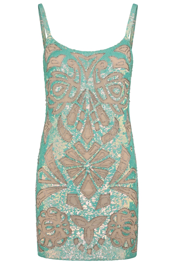 Needle and Thread Green and Nude Beaded Dress €250