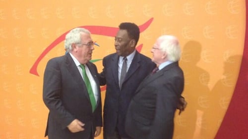 Joe Costello, Pele and President Higgins at the event in Guadalajara (Pic: Irish Embassy Mexico)