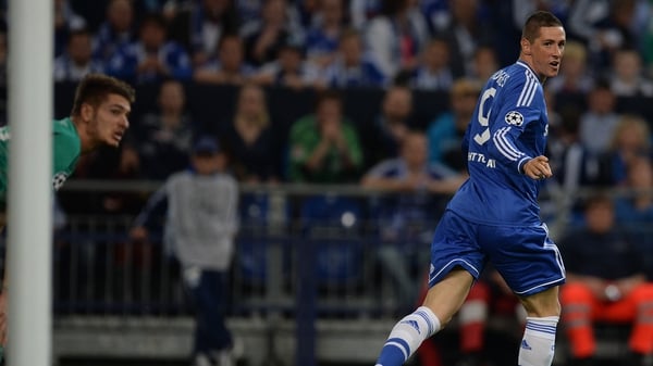 Fernando Torres celebrates as Chelsea took an early lead at Schalke