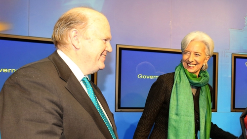 Michael Noonan and Christine Lagarde during the IMF MD's visit to Dublin in March