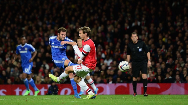 Juan Mata smashes home Chelsea's second at The Emirates