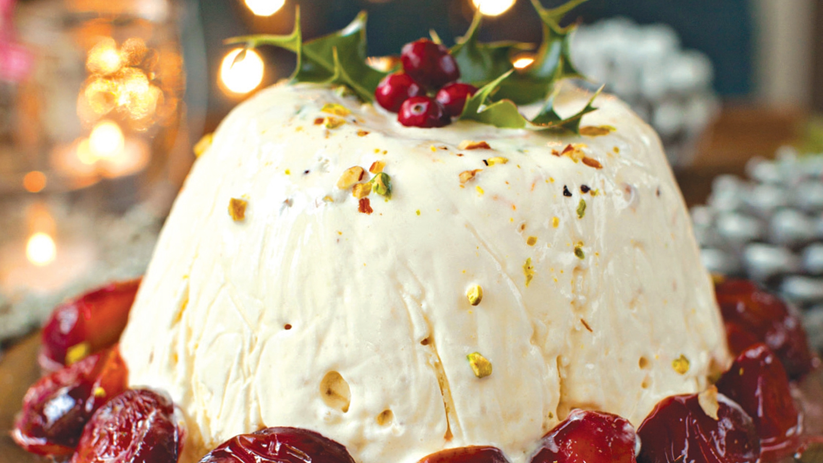 Christmas Ice Cream Cake With Nougat And Sticky Plums