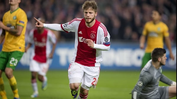 Lasse Schone celebrates his goal for Ajax