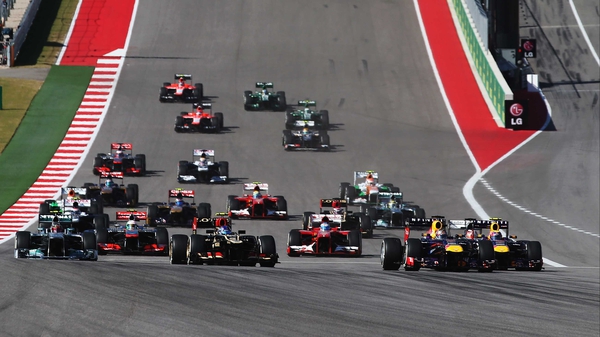 Sebastian Vettel leads into the first corner at Circuit of The Americas
