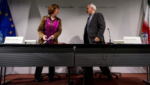 EU Foreign Police Chief Catherine Ashton and Iran's Foreign Minister Mohammad Javad Zarif at the end of talks in Geneva earlier this month