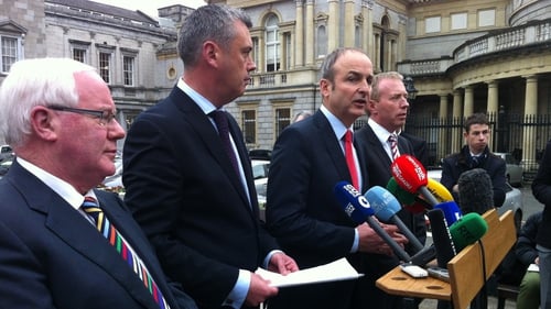 Former Labour deputy Colm Keaveney alongside Fianna Fáil leader Micheál Martin outside Leinster House
