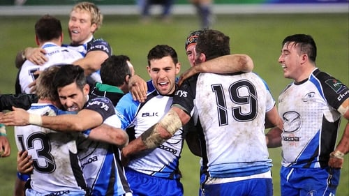 Connacht players celebrate at the final whistle
