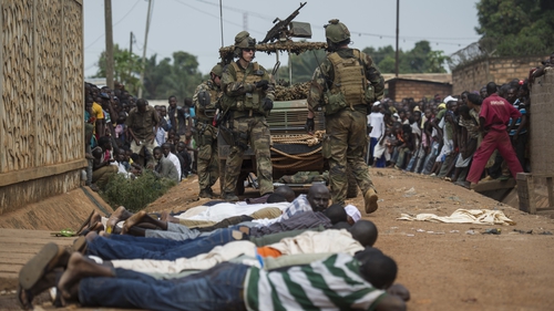 French soldiers arrest ex-seleka rebels after finding weapons in a house in Combattant neighborhood near Bangui's airport