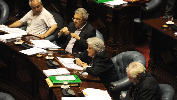 Uruguayan Senator Lucia Topolansky (C) votes to approve a law legalising marijuana trade