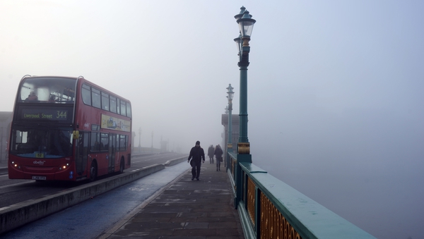 Fog caused travel disruption and delays in London with more than 70 flight cancellations