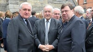Former taoisigh Ahern, Reynolds and Brian Cowen at the funeral of former attorney general Rory Brady in 2010 (Pic: Sasko Lazarov/Photocall)