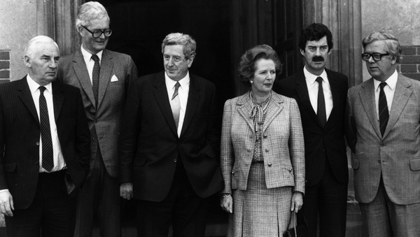 Garret FitzGerald and Margaret Thatcher attend a meeting in London