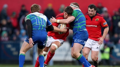 Munster's Donncha O'Callaghan is tackled by Connacht's Brett Wilkinson: both players will feature in today's clash at Thomond Park