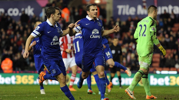 Leighton Baines was successful from the spot but Everton drop out of the top four
