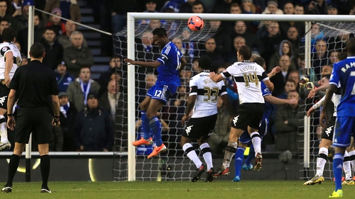 John Obi Mikel heads Chelsea in front at Derby