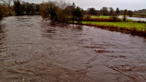 The River Finn in Ballybofey in Donegal is close to breaking its banks (Pic: Stephen Wilson)