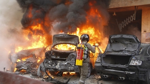 Emergency personnel at the scene of Beirut bomb attack
