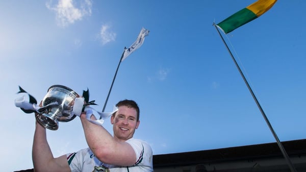 Kildare's Eoghan O'Flaherty lifts the O'Byrne Cup