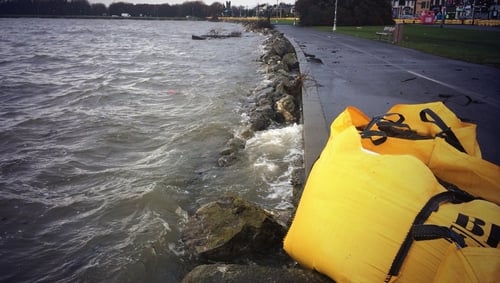 Flood defences in Clontarf in Dublin following severe weather warnings