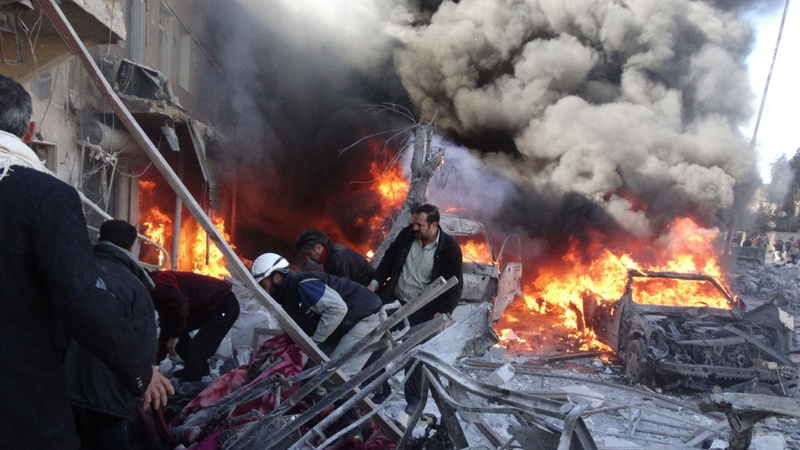 Syrian regime helicopters dropped explosive-packed barrels on areas of Aleppo