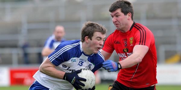Down's Peter Turley in action with Monaghan's Jack McCarron