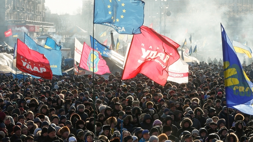 Thousands protested against the government in Kiev yesterday (Pic: EPA)