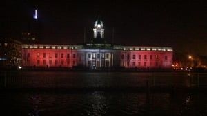 Cork City Hall seen from a flooded Lapp's Quay