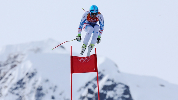 Austria's Matthias Mayer en route to securing the gold medal during the Alpine Skiing Men's Downhill at Rosa Khutor Alpine Center