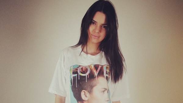 Kendall Jenner poses in her Miley Cyrus t-shirt