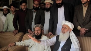Pakistan Taliban members Professor Ibrahim (R) and Mualana Yousaf Shah (L), part of the committee nominated to take part in peace talks with the Pakistan government