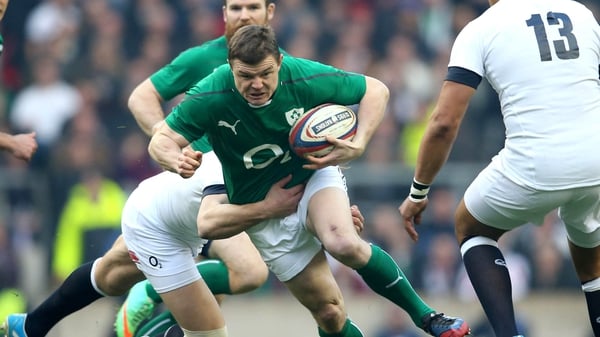 Brian O'Driscoll on the charge for Ireland