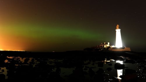 The Aurora Borealis seen at St Mary's Lighthouse and Visitor Centre in Whitley Bay in Tyneside