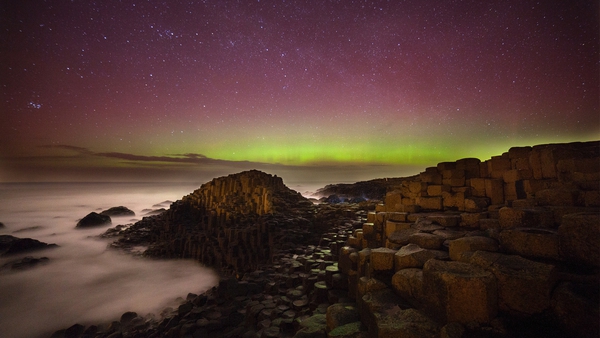 The Aurora Borealis pictured over the Giant's Causeway