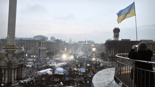 Protesters again rallied in Kiev's Independence Square yesterday
